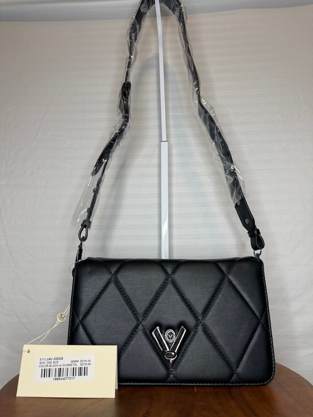 Valentino Orlandi Capricorn Chevron Crossbody Bag Black Gunmetal Chain NWT